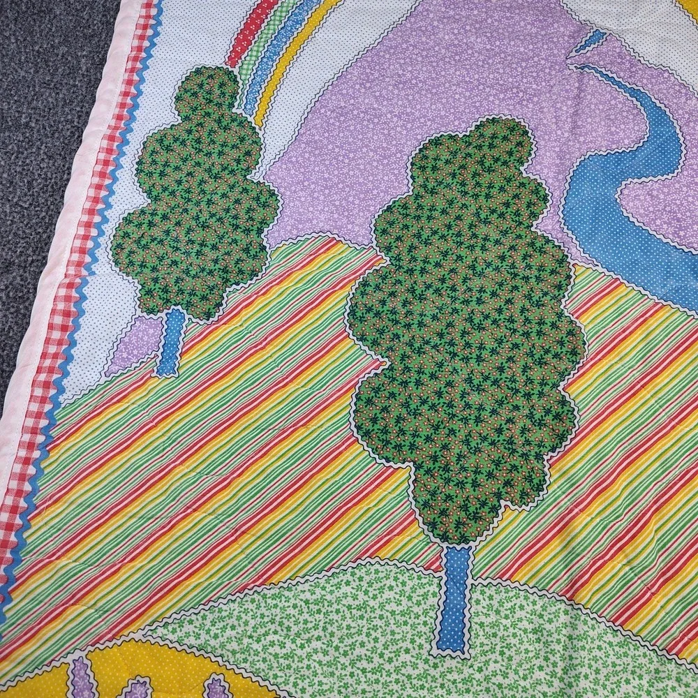 Baby Blanket Vintage Handmade QuiltRainbow Bright 1970's Colors/Style